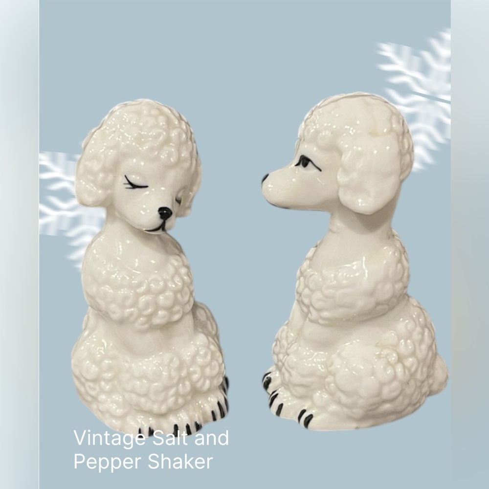 White Ceramic Poodle Salt and Pepper Shaker Set